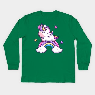 Cute Unicorn With Rainbow Cartoon Kids Long Sleeve T-Shirt